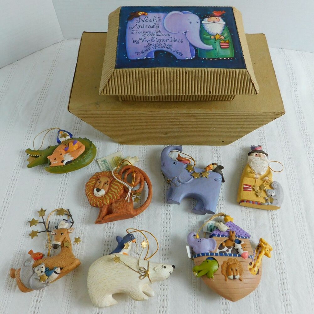 Midwest of Cannon Falls, Noah's Ark Ornaments Set of 7 w/ Box Viv Hess Vintage